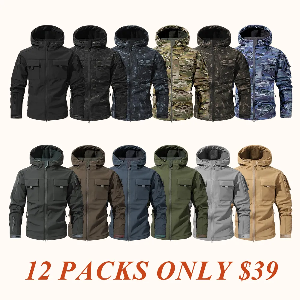 Men's Multi-Pocket Workwear Hooded Jacket, Fleece Waterproof Jacket