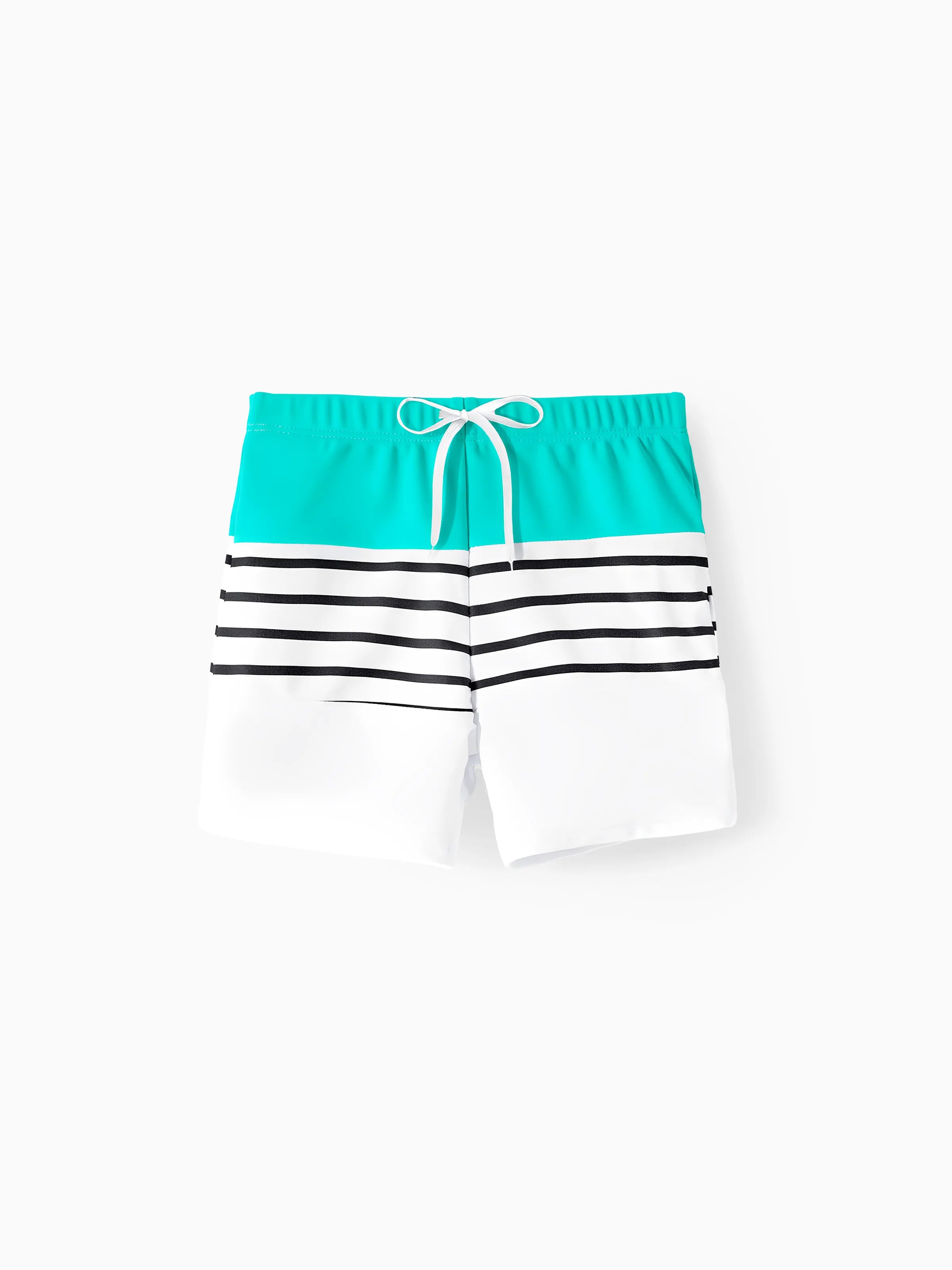 Family Matching Striped Spliced Cut Out One-piece Swimsuit and Colorblock Swim Trunks Green/White