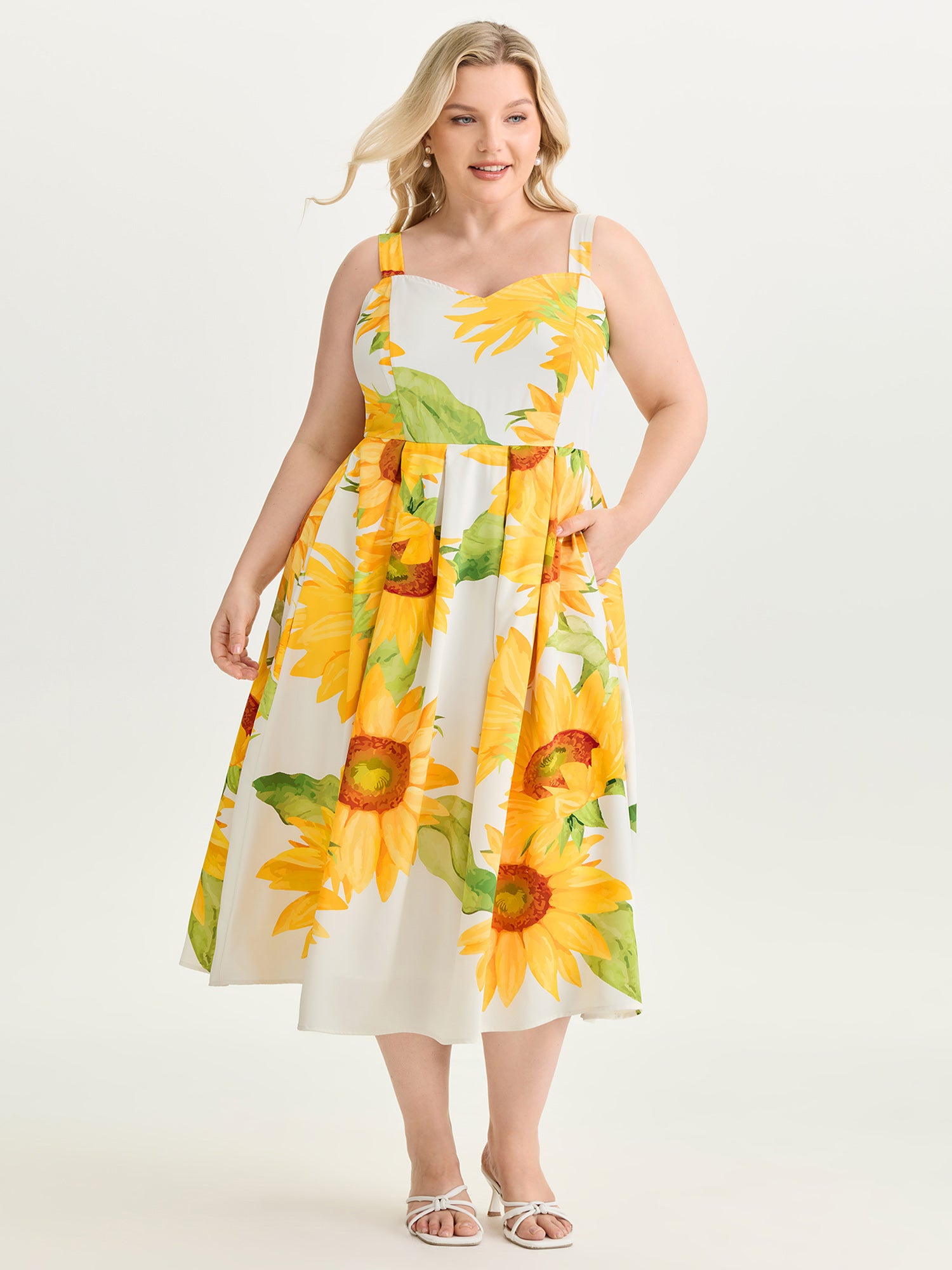 Sunkissed Sunflower Print Shirred Maxi Dress