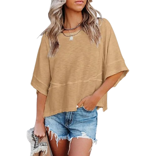 (Special Offer) Women's Summer Casual Round-Neck Batwing Sleeve T-Shirt — Solid Color, Loose Fit