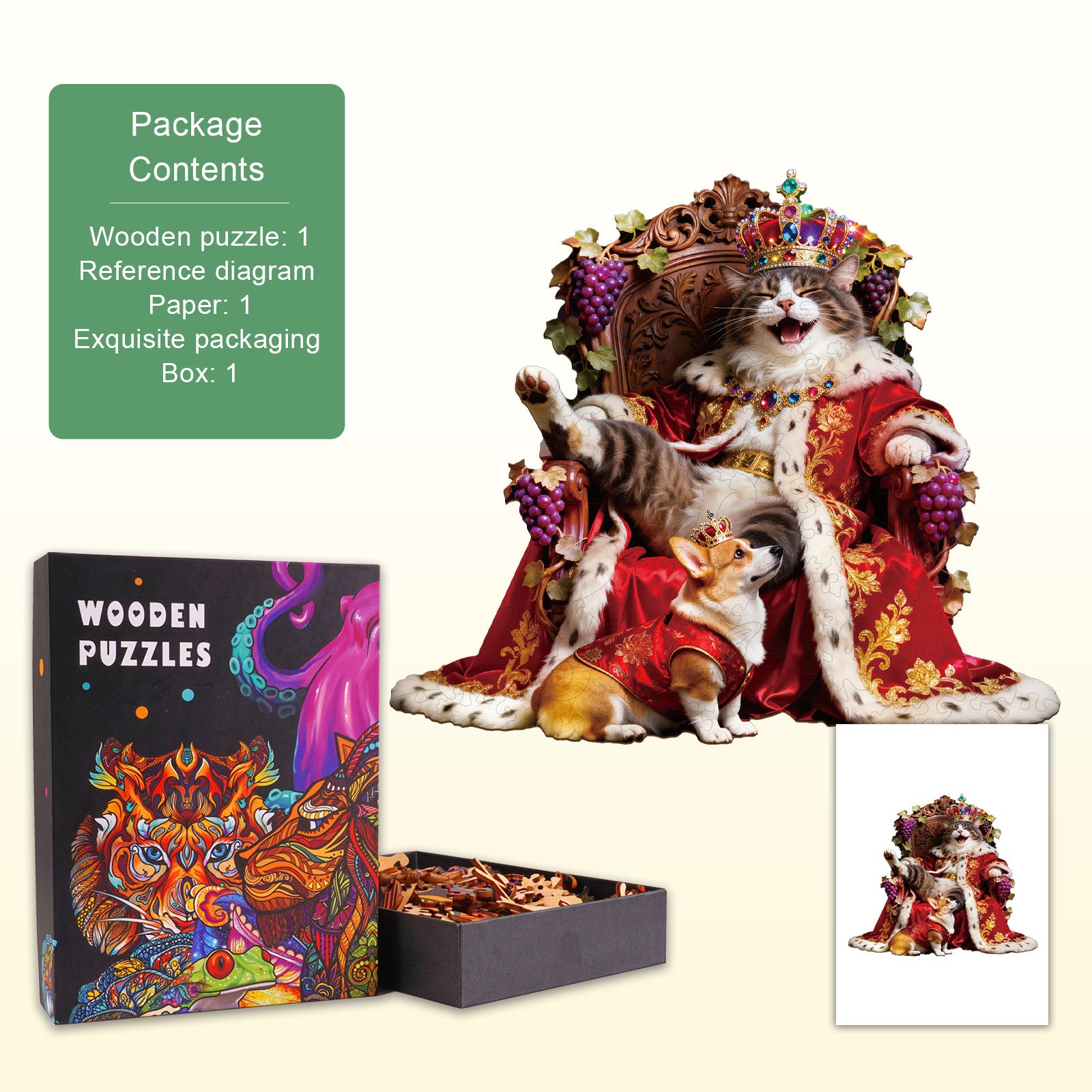 Crowned Feline Wooden Jigsaw Puzzle