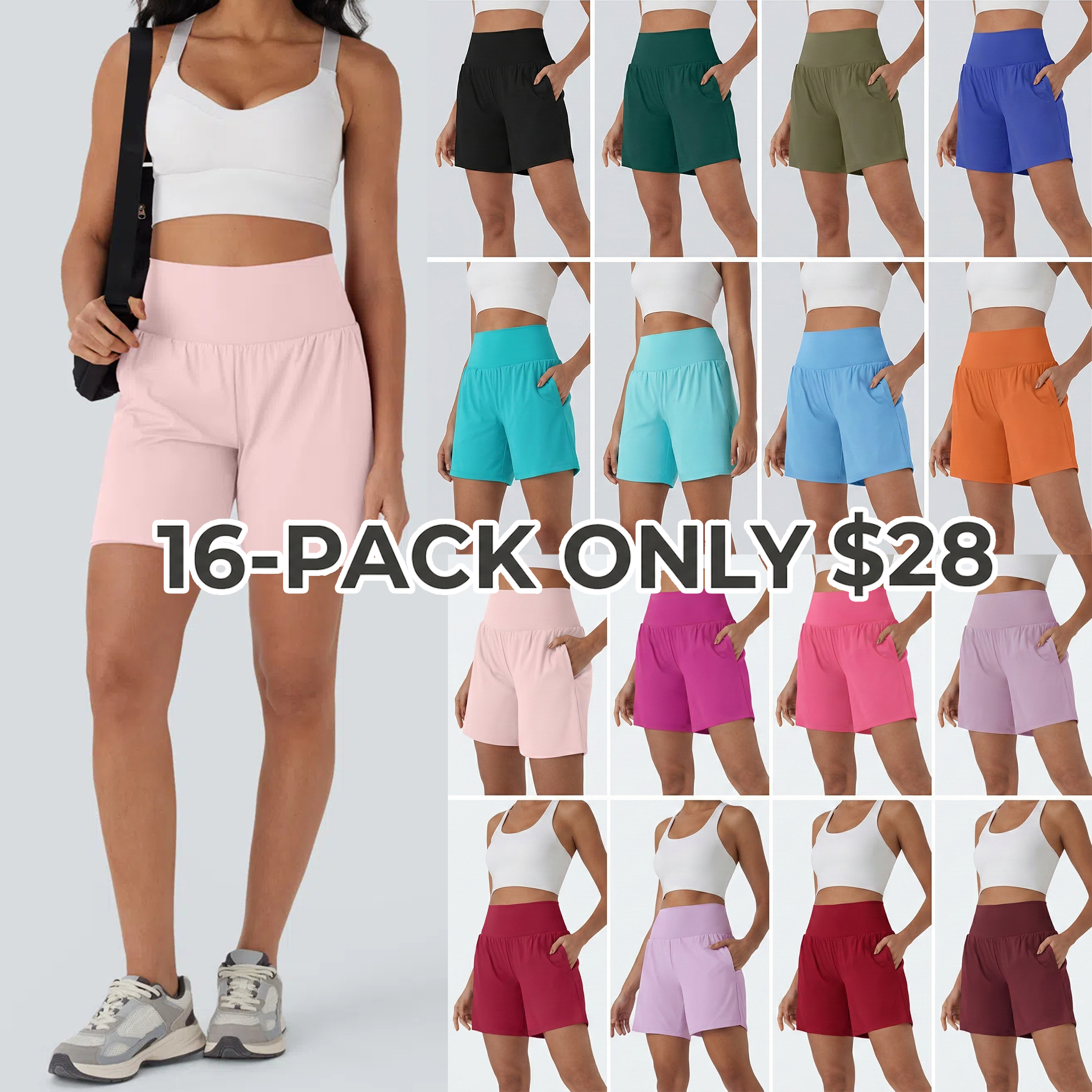 Women's 2-Piece Super High Waisted Back Pocket & Side Hidden Pocket 2-in-1 Yoga Shorts Set