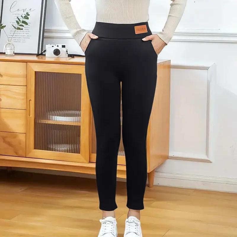 Women's solid casual plush leggings
