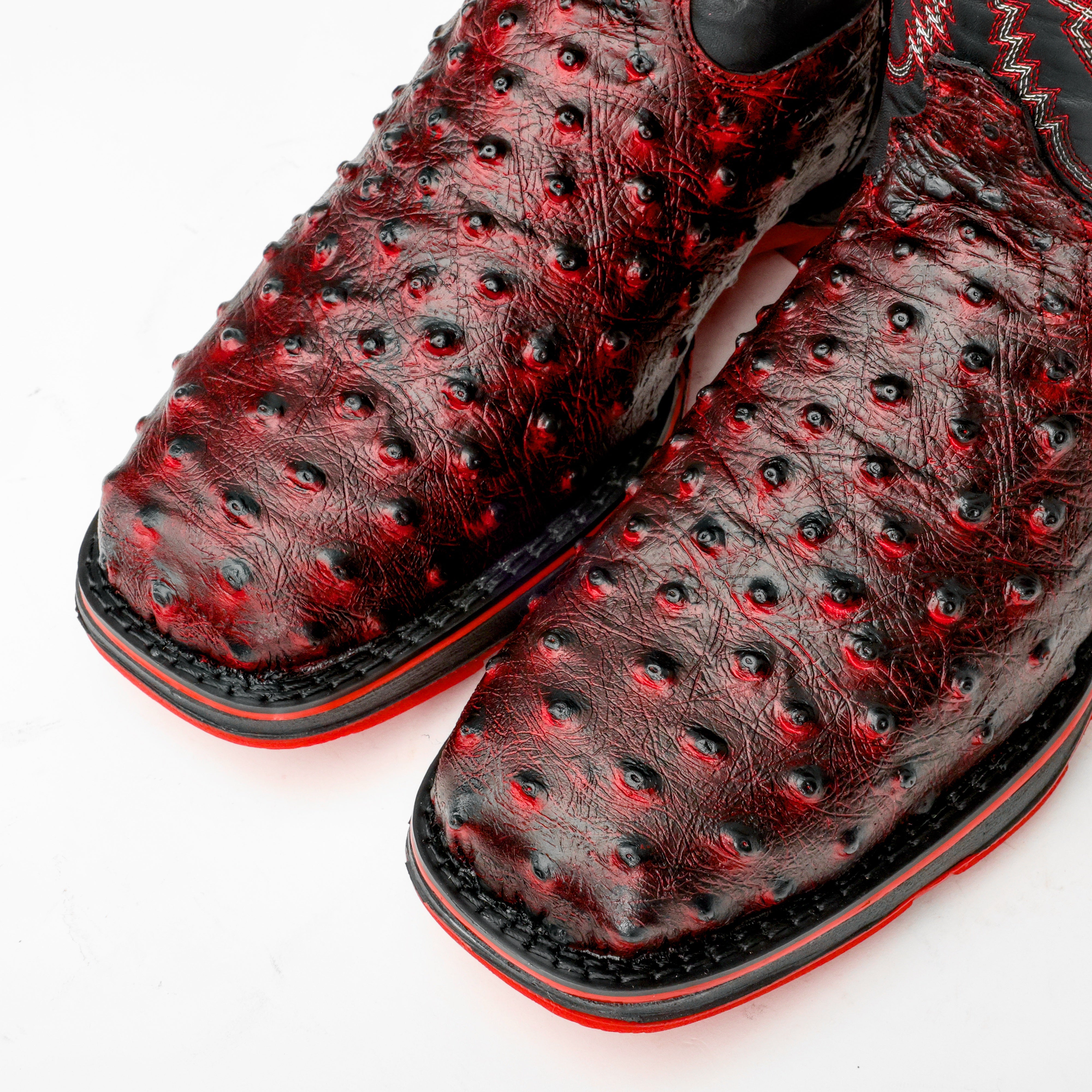 Black Cherry Ostrich Leather Boots With 3D Lightweight Sole - Composite Toe