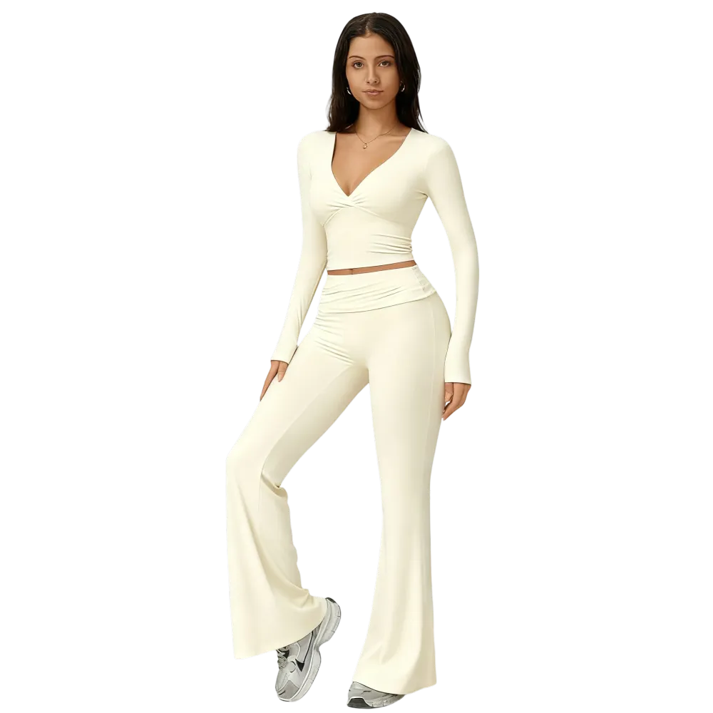 Elegant Casual V-Neck Long Sleeve Basic Two-Piece Outfit Set