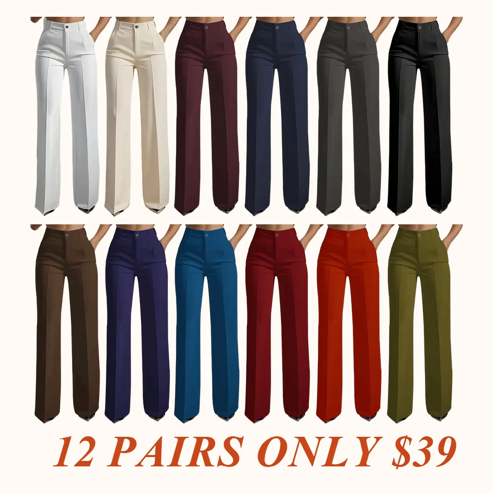 Women's Straight Leg Dress Pants for Work, Classic Business Trousers