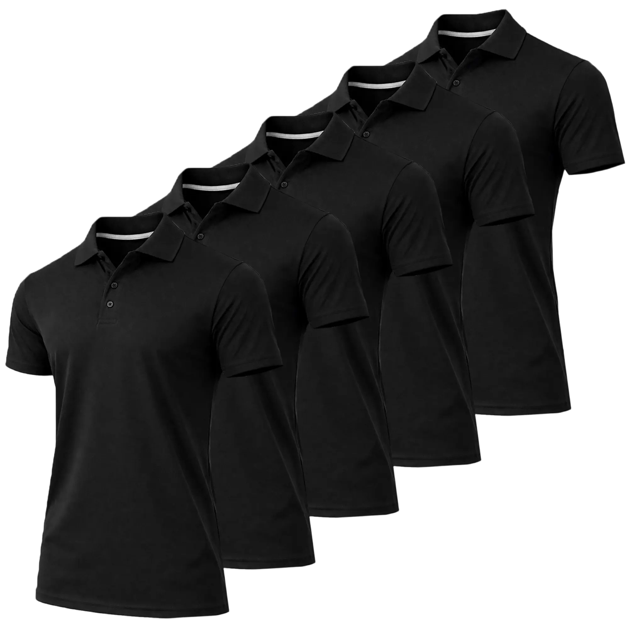 Men's 5-Pack Dry Fit Moisture-Wicking Fabric Polo Collar Shirt Menswear Stylish Ribbed Sleeve
