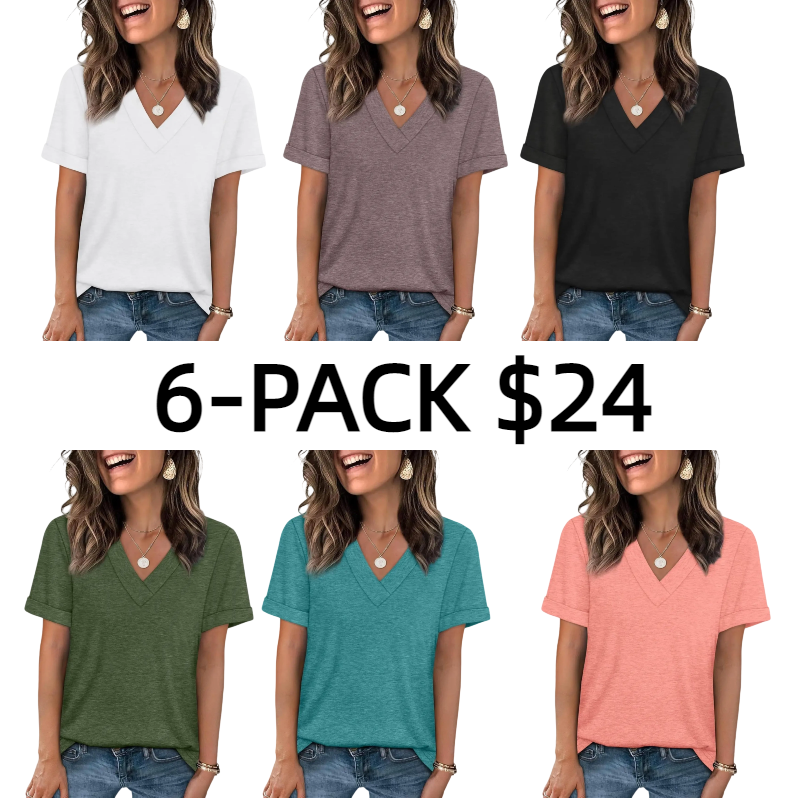 Womens Summer Tops Short Sleeve Basic Casual V Neck T Shirts Trendy Fashion