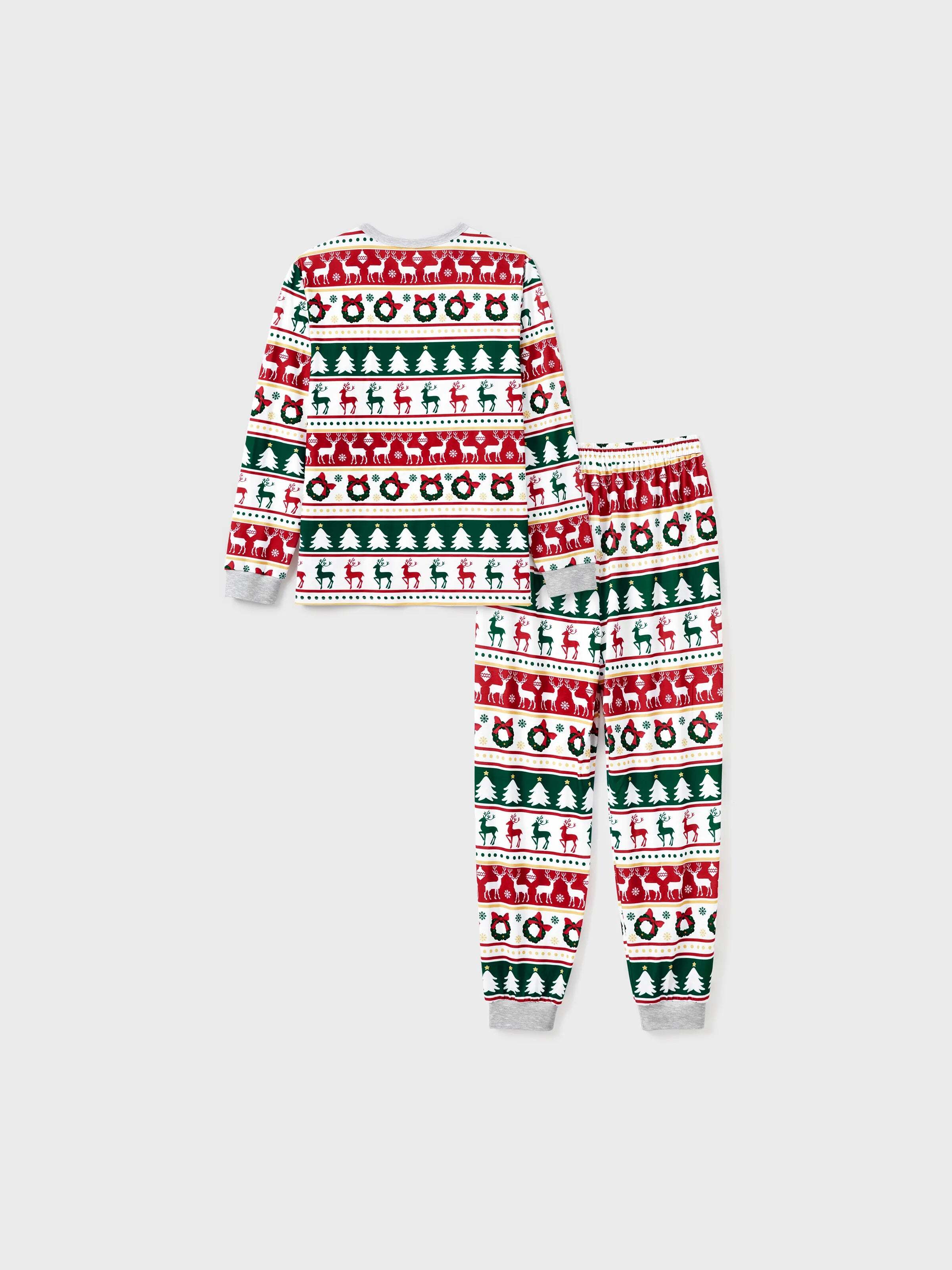 Christmas Pajamas Family Matching Allover Reindeer/Xmas Tree Pattern PJs Sets with Christmas Socks ColorBlock
