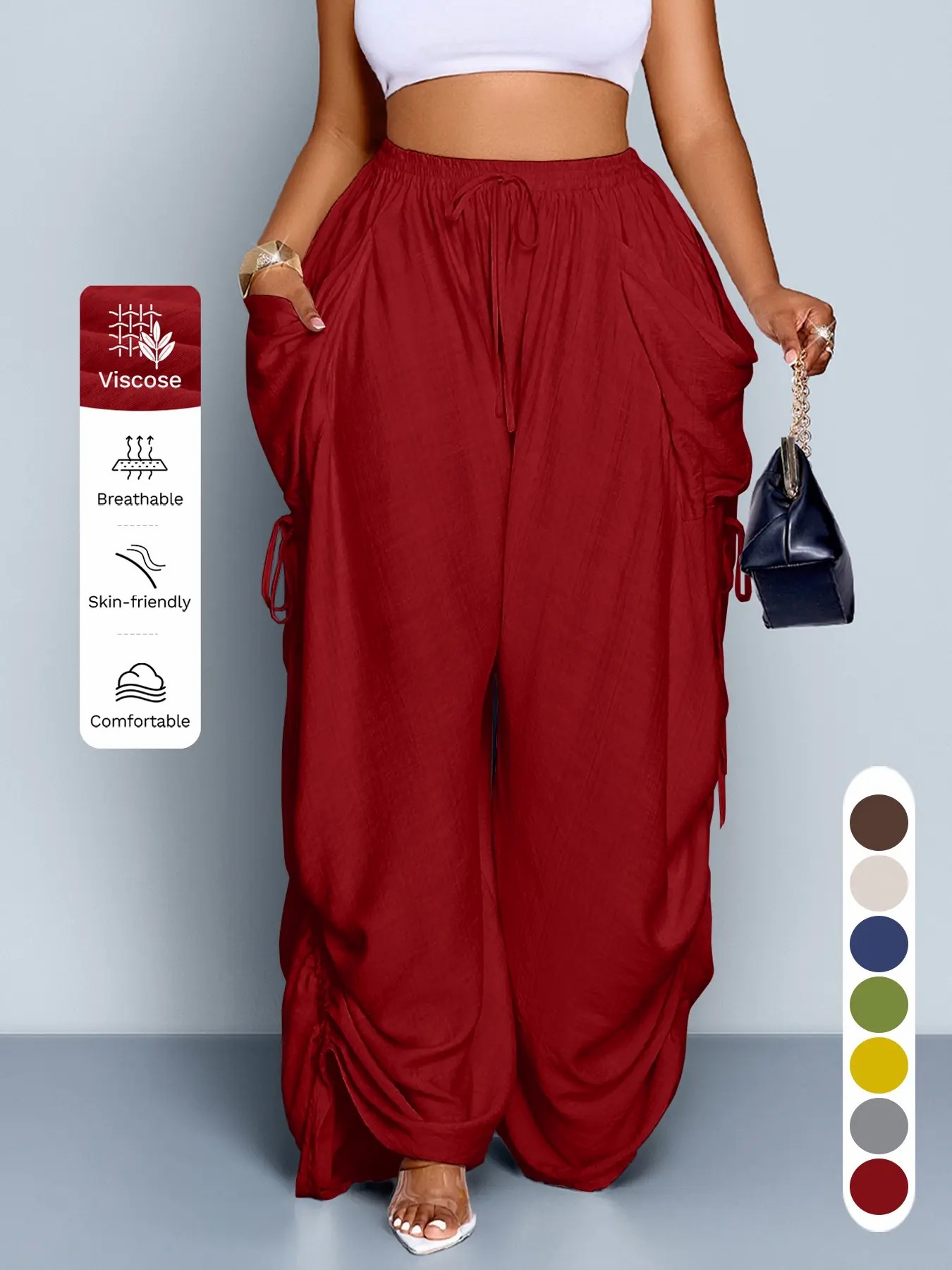 Women's Wide Leg Drawstring Pants – Loose Fit All-Season Casual Trousers