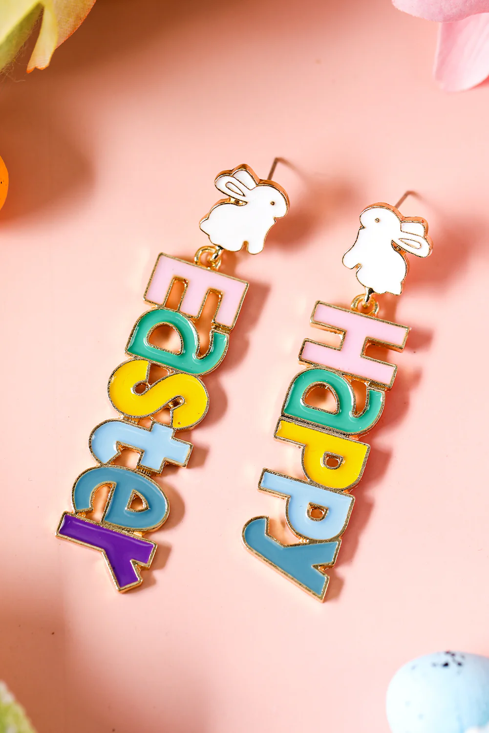 Gold Happy Easter Letter Rabbit Alloy Dangle Earrings