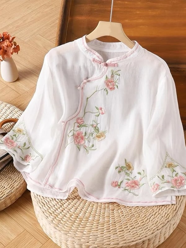 Women Embroidered Cotton Linen Tops- Fast Shipping