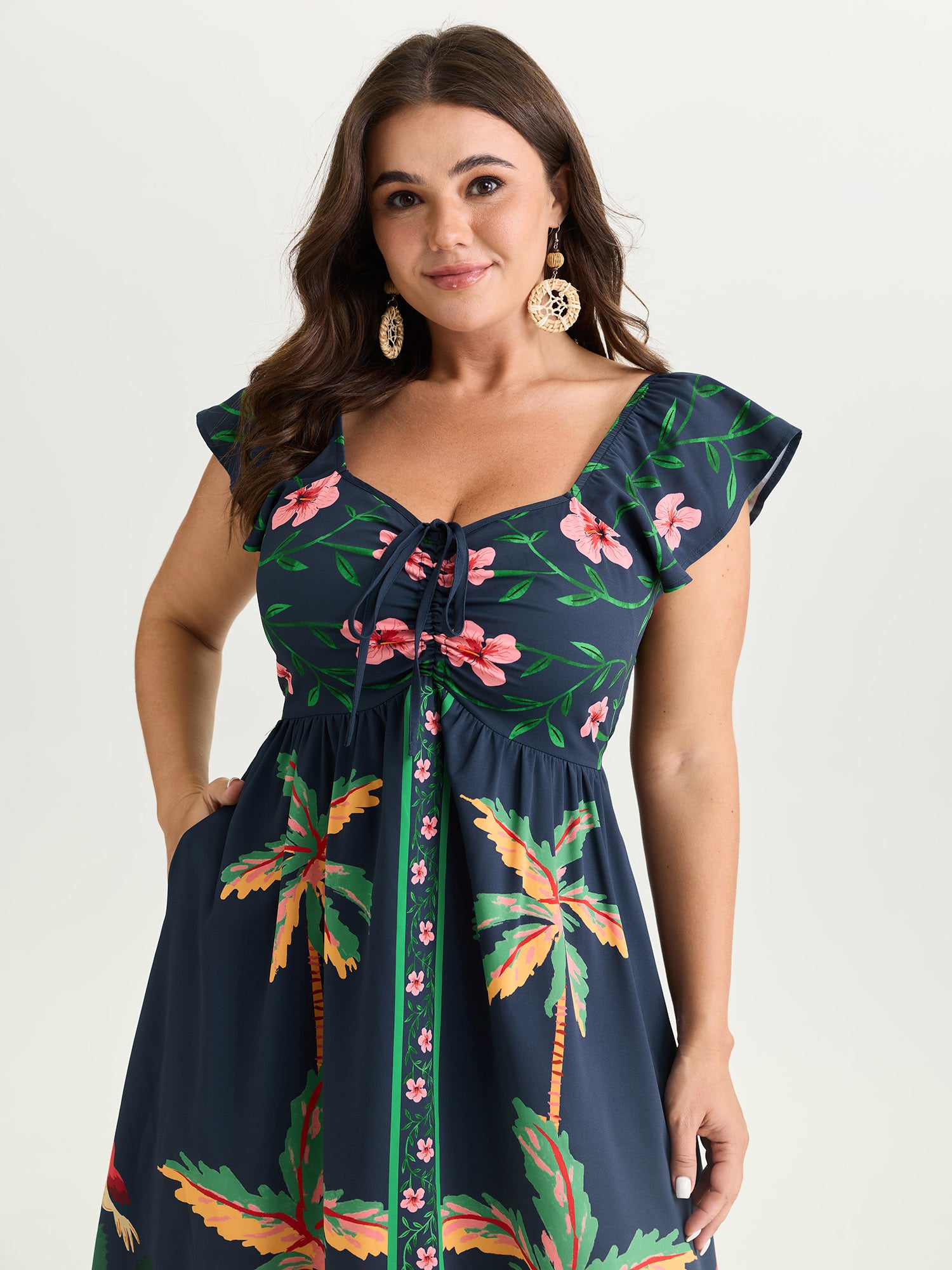 Supersoft Tropical Floral Print Drawstring Maxi Dress