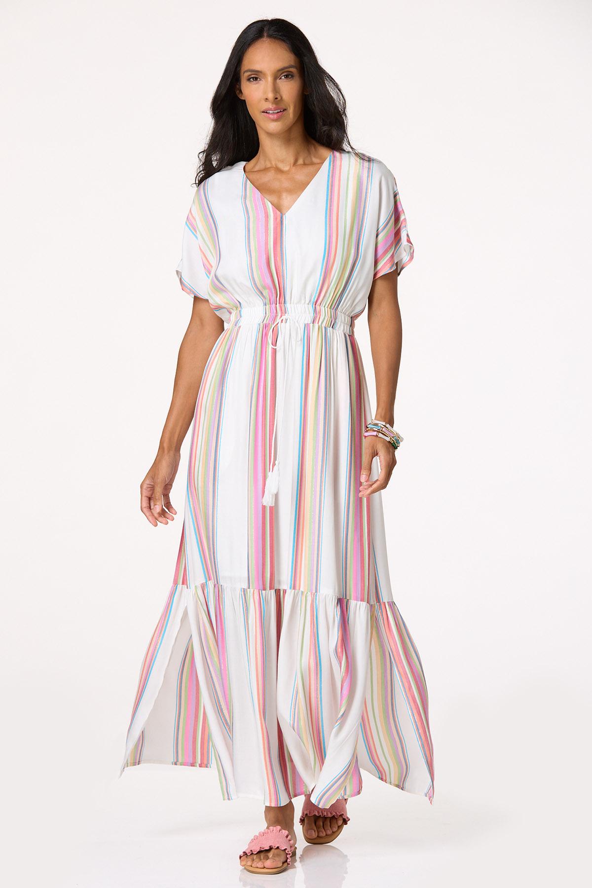 Multicolor Striped Tassel Waist Dress