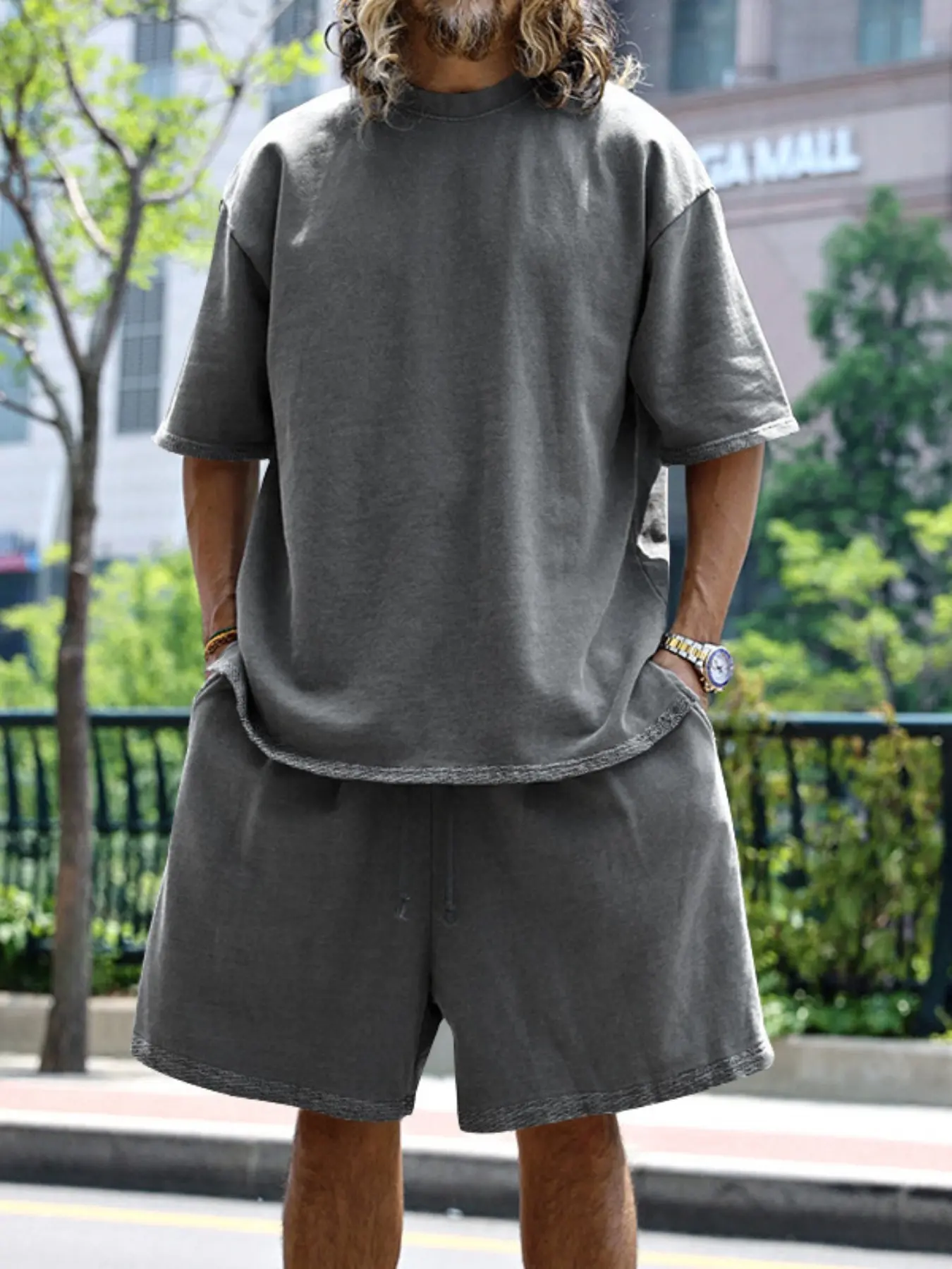 Men's Summer Casual Set, Pure Color Round Neck Short Sleeve Knit Tee & Shorts, Classic Loose Fit Sportswear, Comfortable Daily Wear Outfit