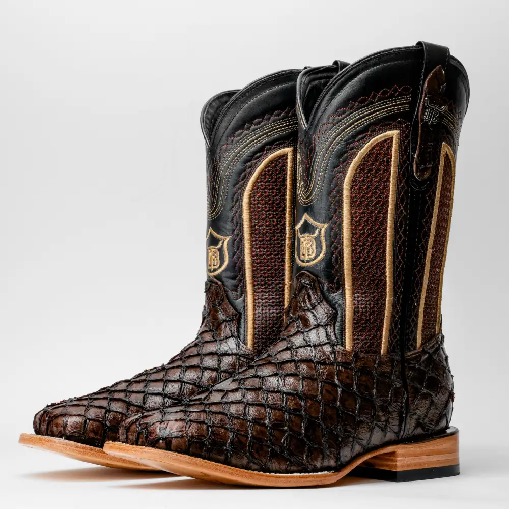 Brown Mini Pirarucu Leather Boots - Square Toe