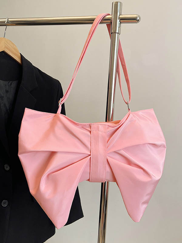 Bowknot Solid Color Zipper Shoulder Bags