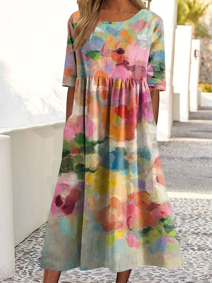 Women's Vintage Floral Art Print Dress- Fast Shipping