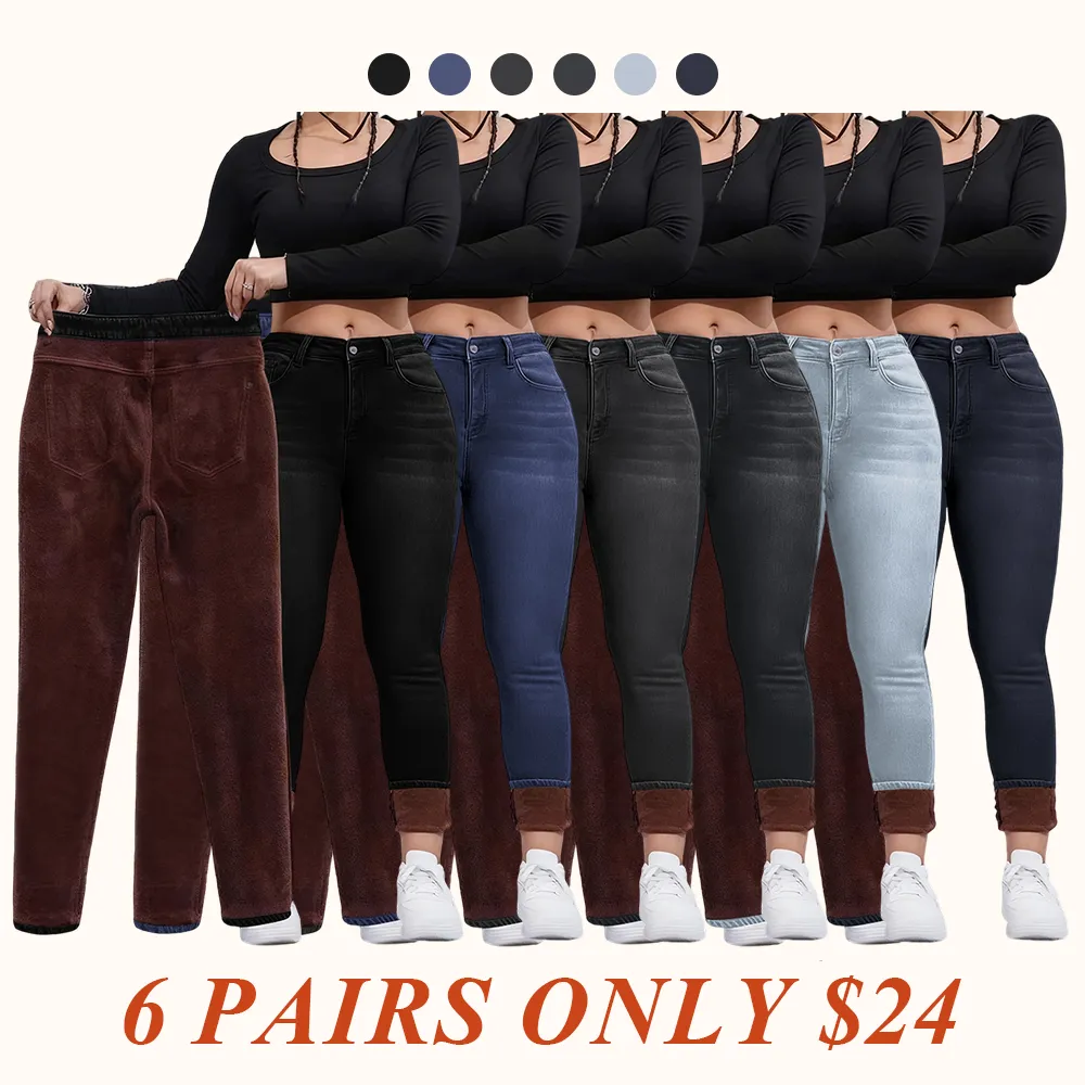 Women's Fall Winter Fleece Lined Denim Jeans
