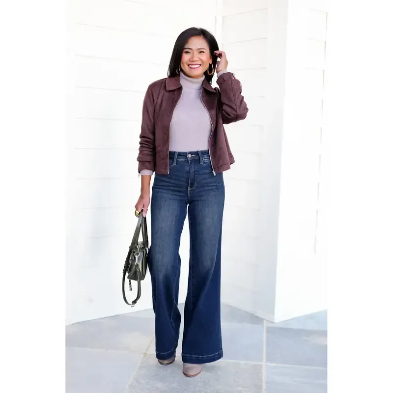 High-waisted dark washed vintage wide-leg jeans