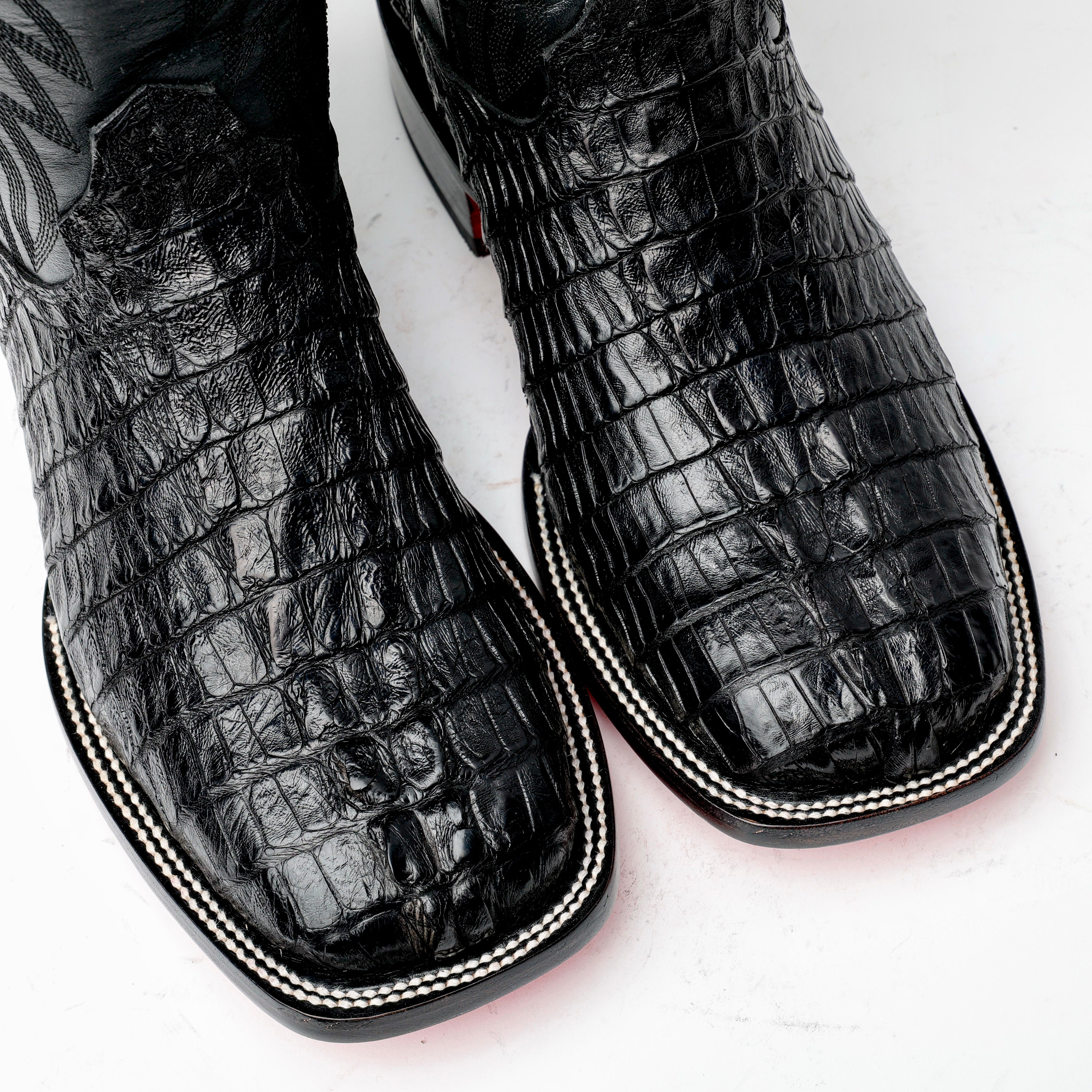 Black GENUINE Caiman Tail Boots - Square Toe