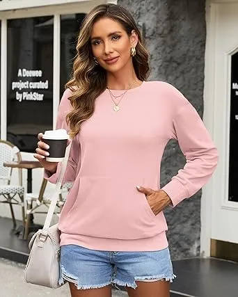 Women's Crewneck Hoodless Sweatshirt Hoodless Sweatshirt with Kangaroo Pocket Fleece Long Sleeve