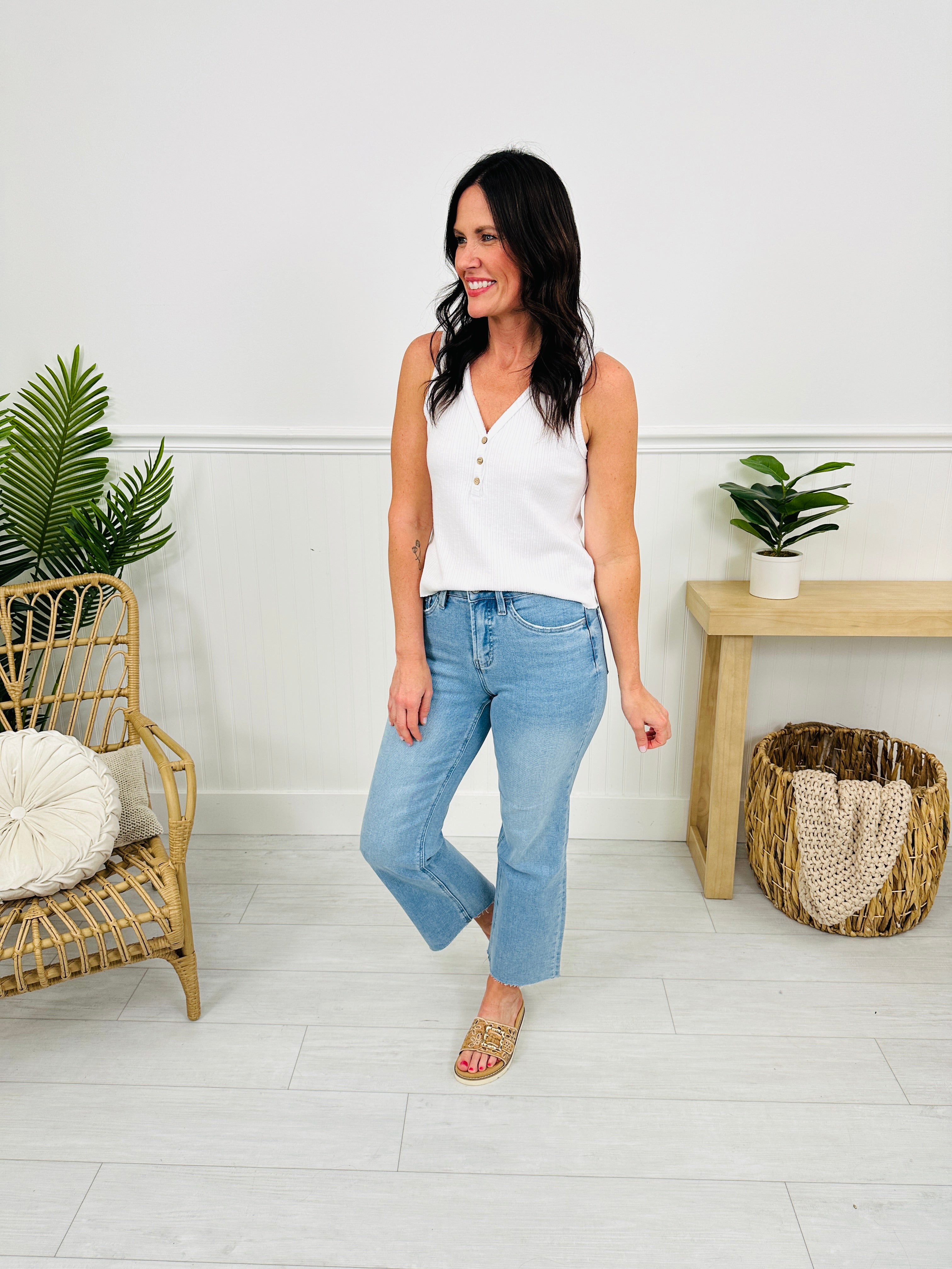 Somewhere Sunny Tummy Control Cropped Slim Fit Wide Leg Jeans