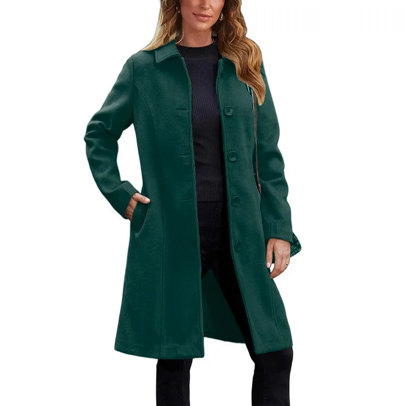 Women's Faux Wool Peacoat Single Breasted Notched Collar Trench Coat