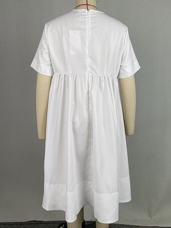 Flower Print Pleated A-Line Loose V-Neck Midi Dresses