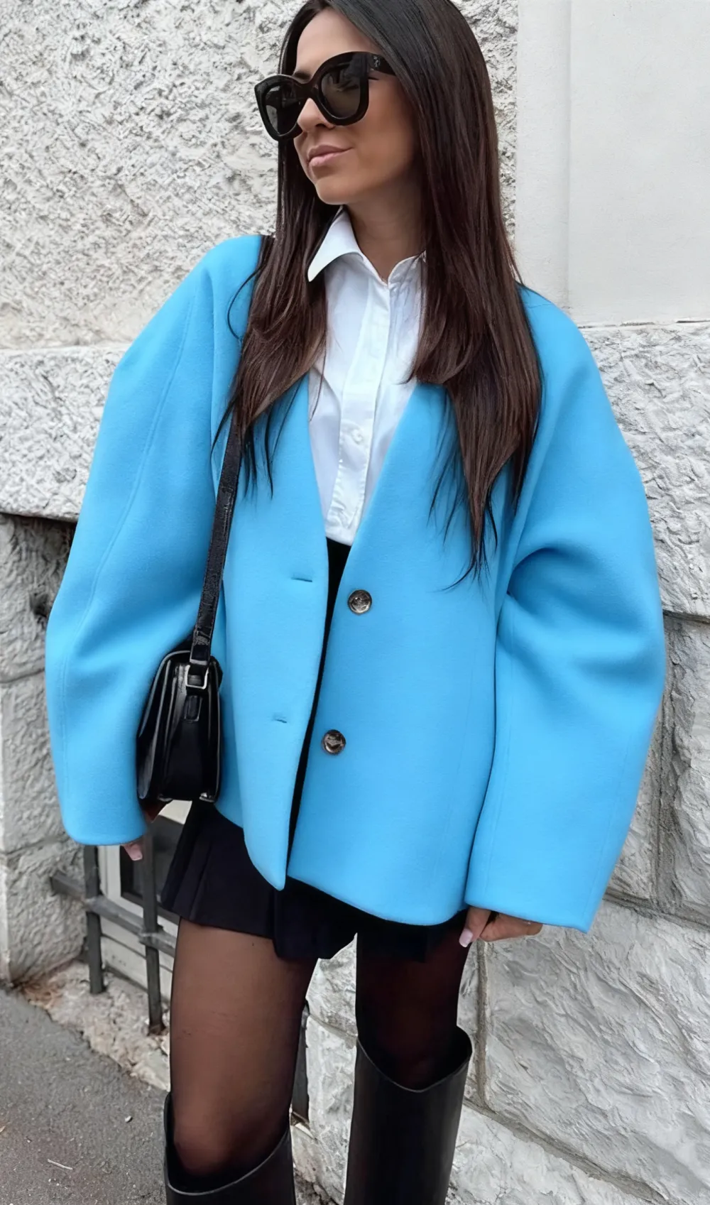 Women's Solid Button Front Pocket Woolen Coat