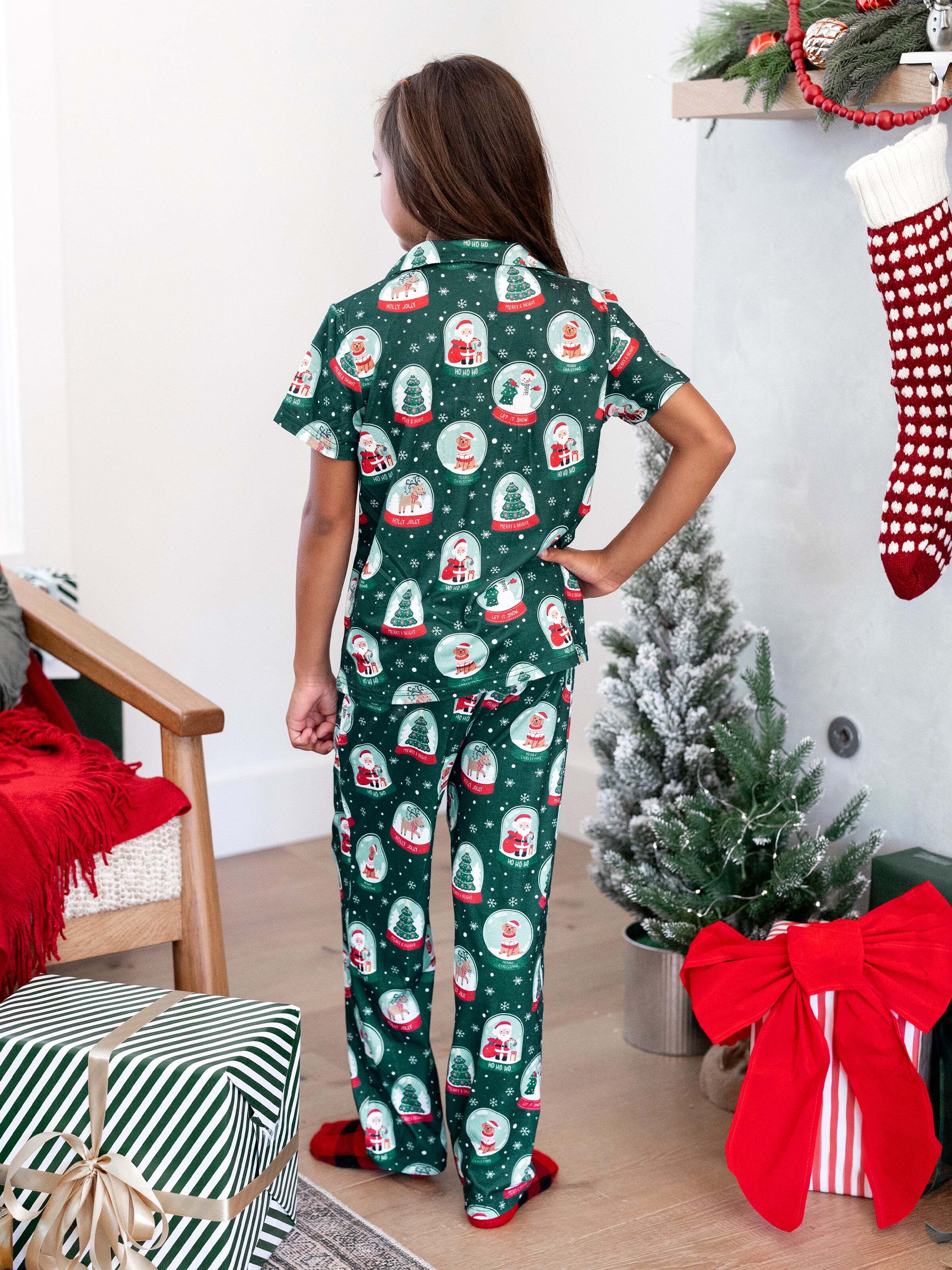 Christmas Matching Family Pajamas Set Santa Claus Christmas-themed Print PJS Turquoise