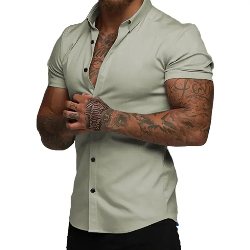 Mens Muscle Fit Dress Shirts Casual Button Down Shirt Short Sleeve Wrinkle-Free Shirts