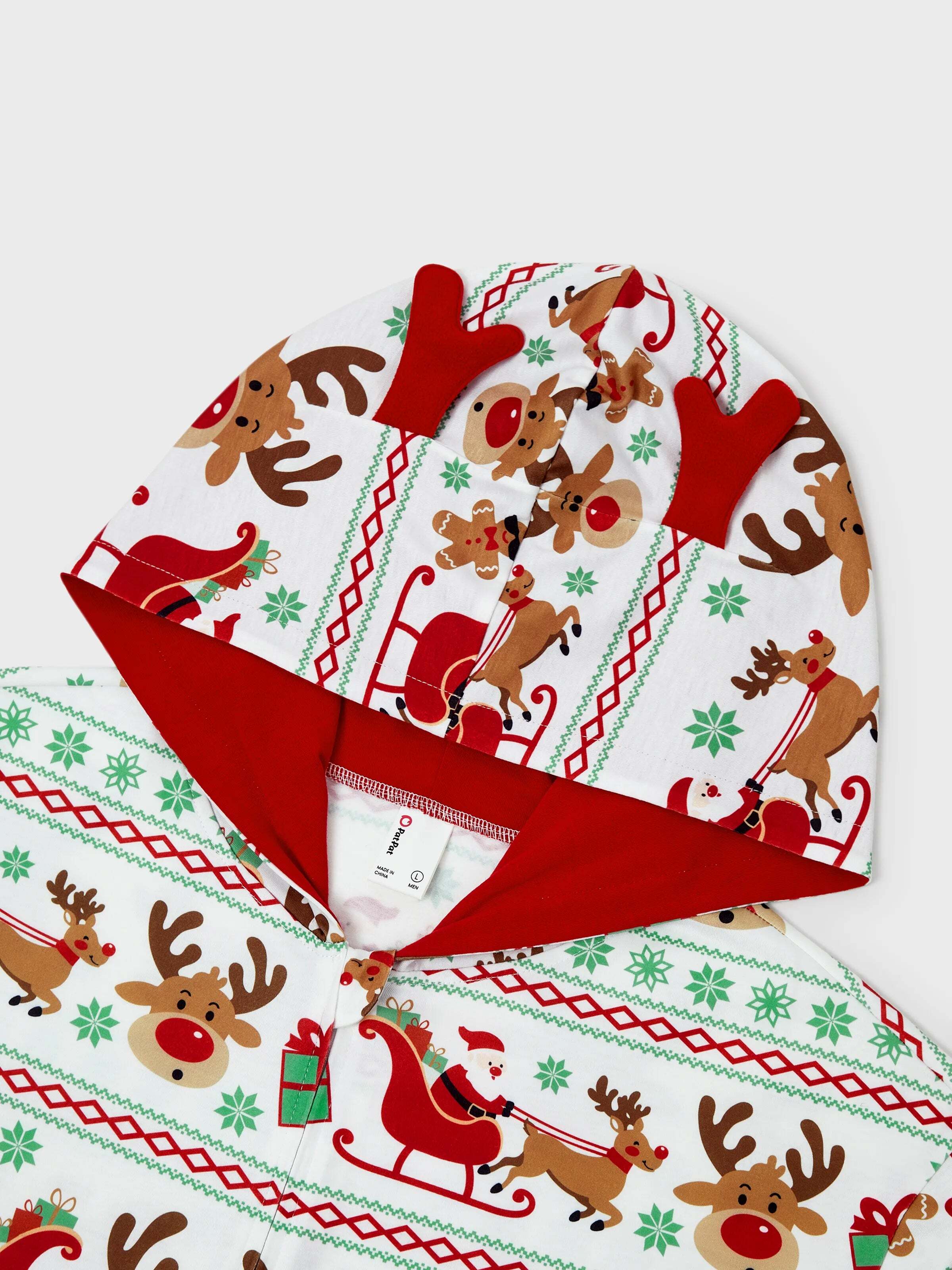 Christmas Onesies Matching Family Pajamas Set Reindeer Print Long-sleeve PJS with Christmas Socks Red