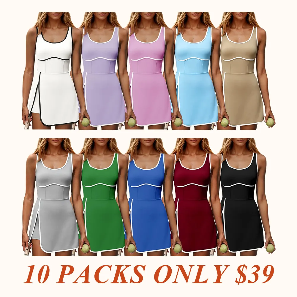Womens Workout Tennis Dress with Built-in Bra & Shorts Pockets Sleeveless Cutout Golf Athletic Mini Dresses