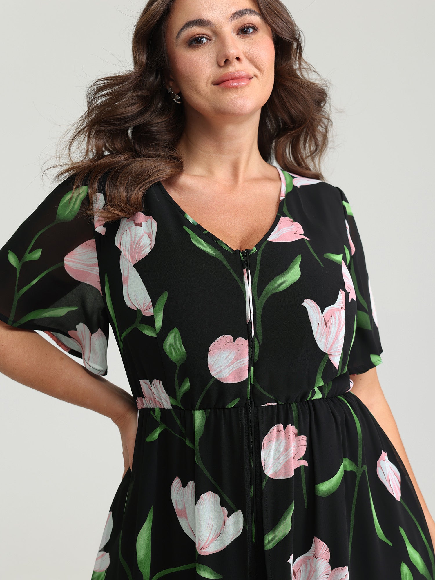 Hidden Zipper Floral Layered Pockets Jumpsuit