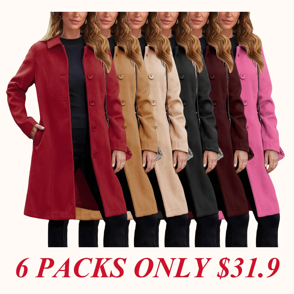 Women's Faux Wool Peacoat Single Breasted Notched Collar Trench Coat