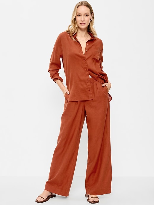 Women's High-Waisted Linen-Blend Wide-Leg Pants