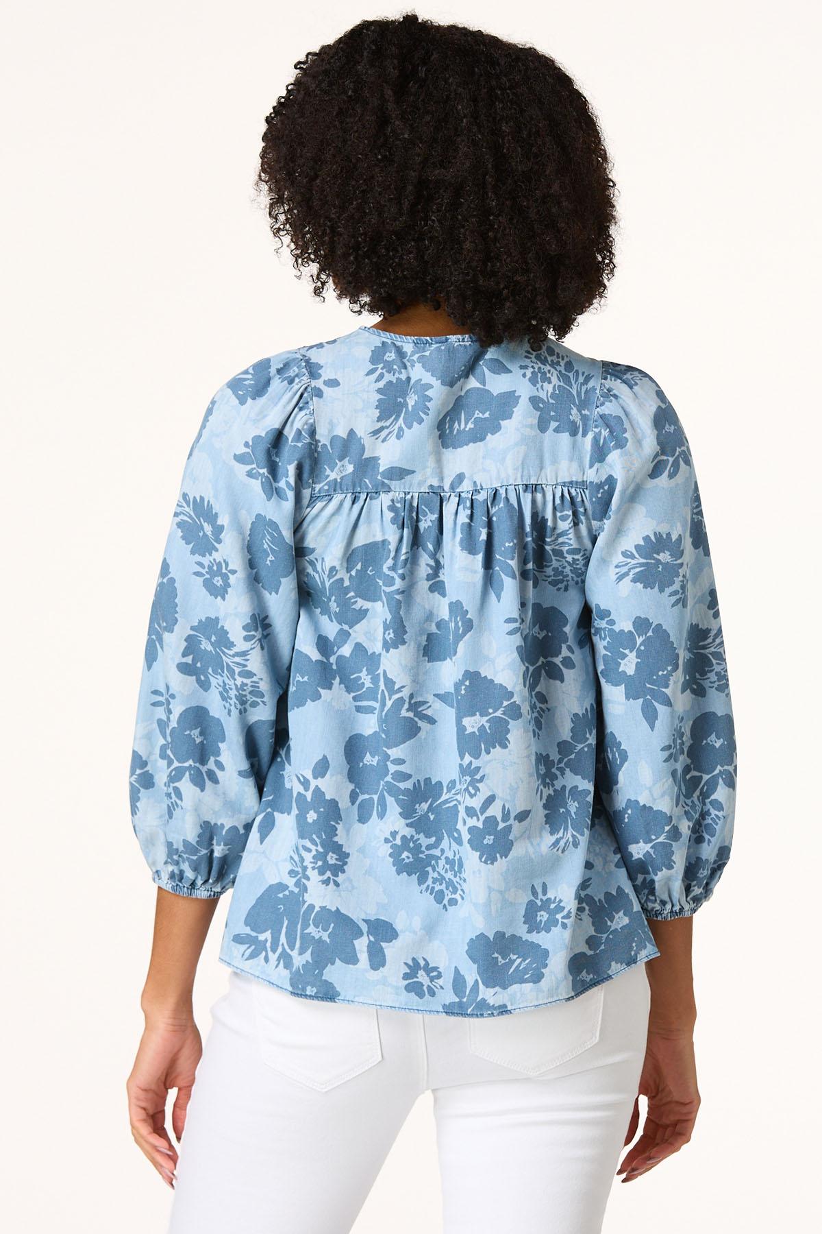 Tasseled Floral Chambray Top