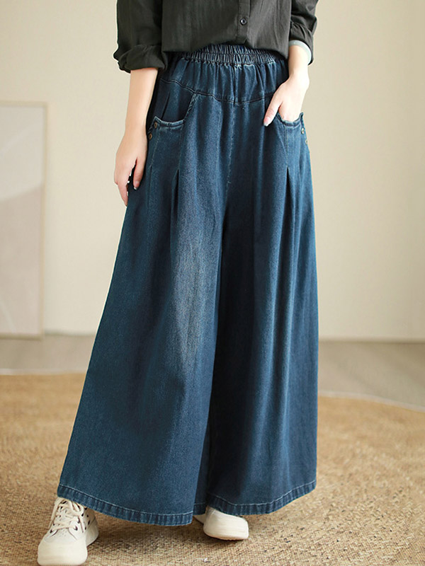 Elasticity Pleated Loose Wide Pants Jean Pants Bottoms Flared Trousers