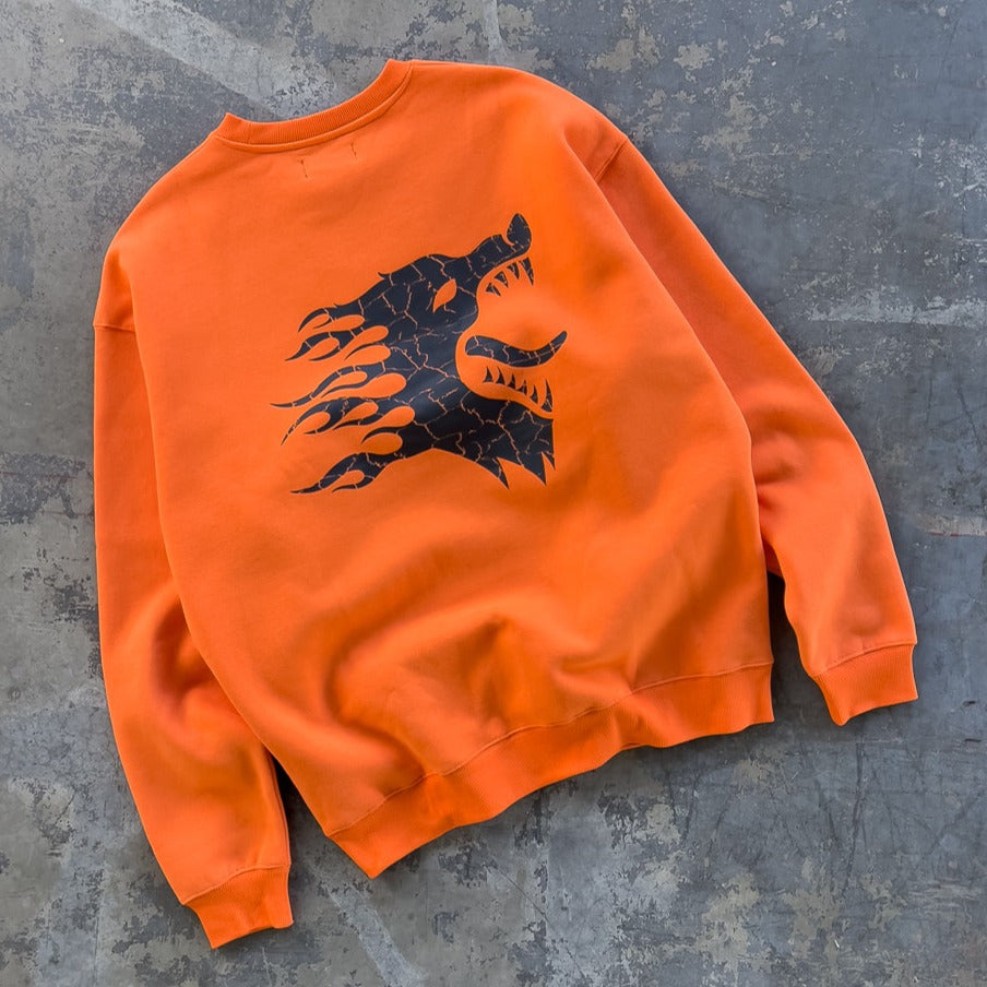 OVERSIZED LUX WAR WOLF CREW NECK - ORANGE / BLACK