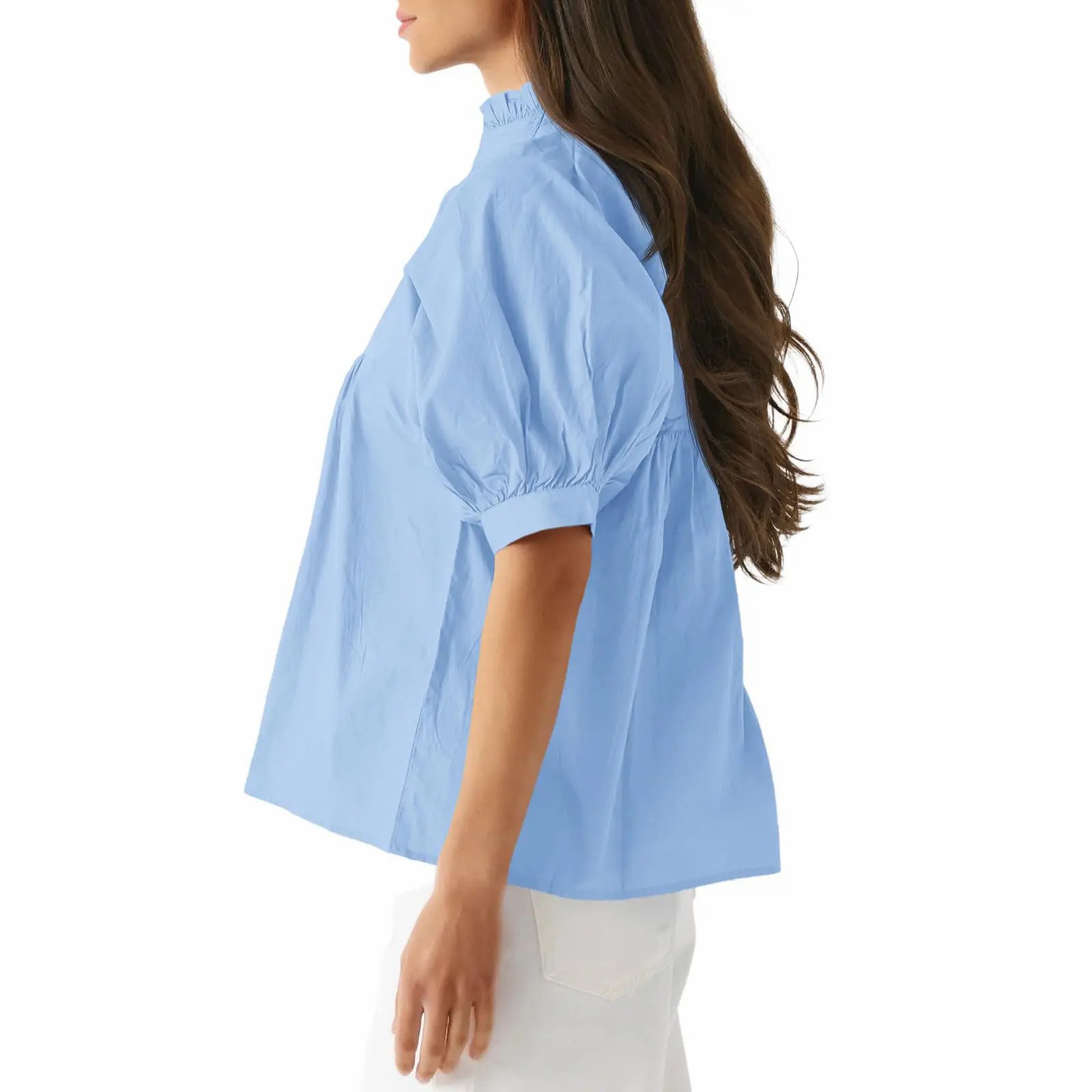 Elegant V-Neck Puff Sleeve Peplum Blouse - Versatile Dressy Casual