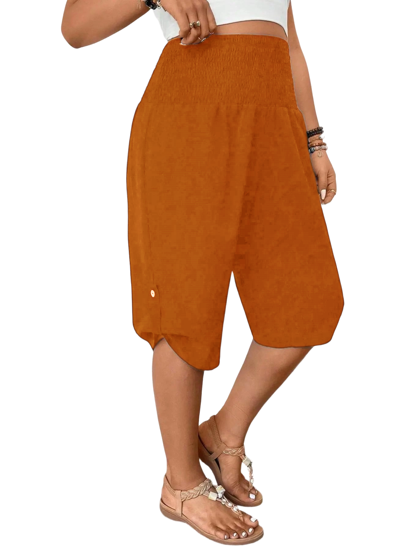 Women's Casual Tummy Control High Waist Fitted Wide Leg Capri Pants