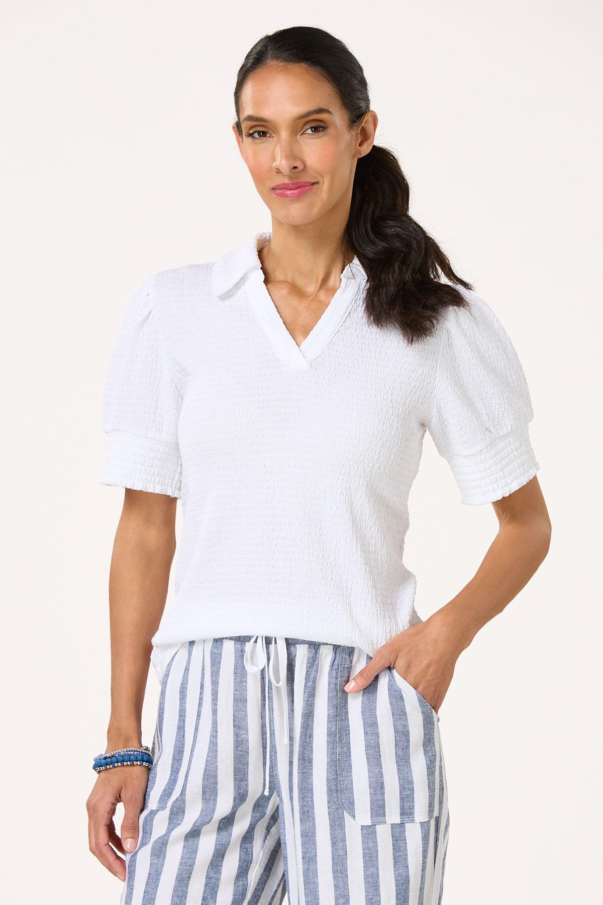 Solid Smocked Sleeve Top