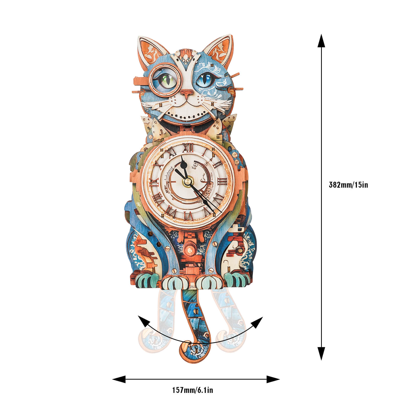 Cat Detective– DIY Wooden Clock, 3D Puzzle Craft Kit