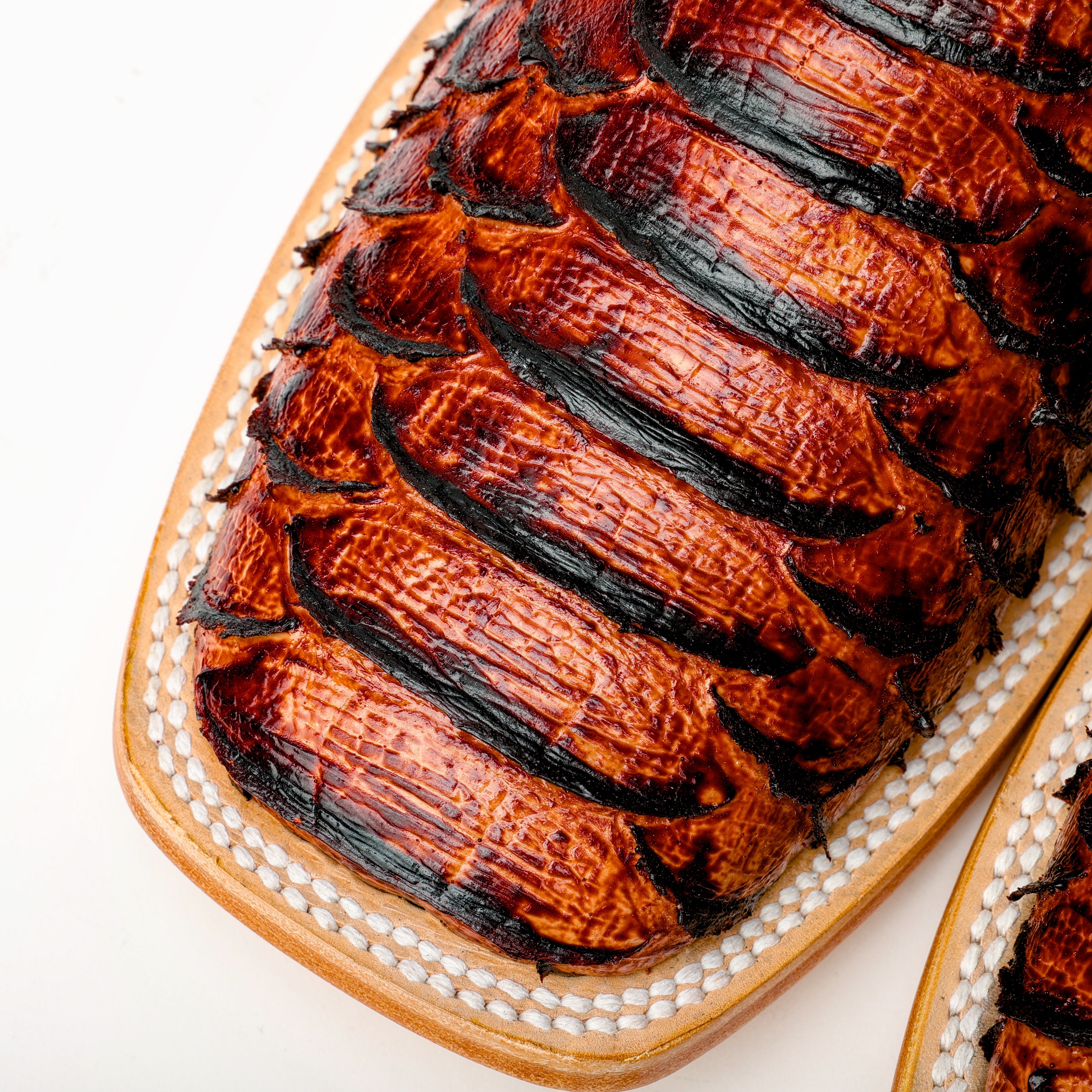 Cognac Jumbo Python Leather Boots - Square Toe