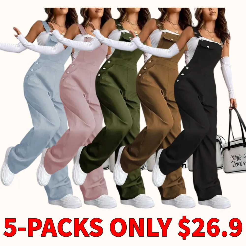 Women's solid color jumpsuit with pockets