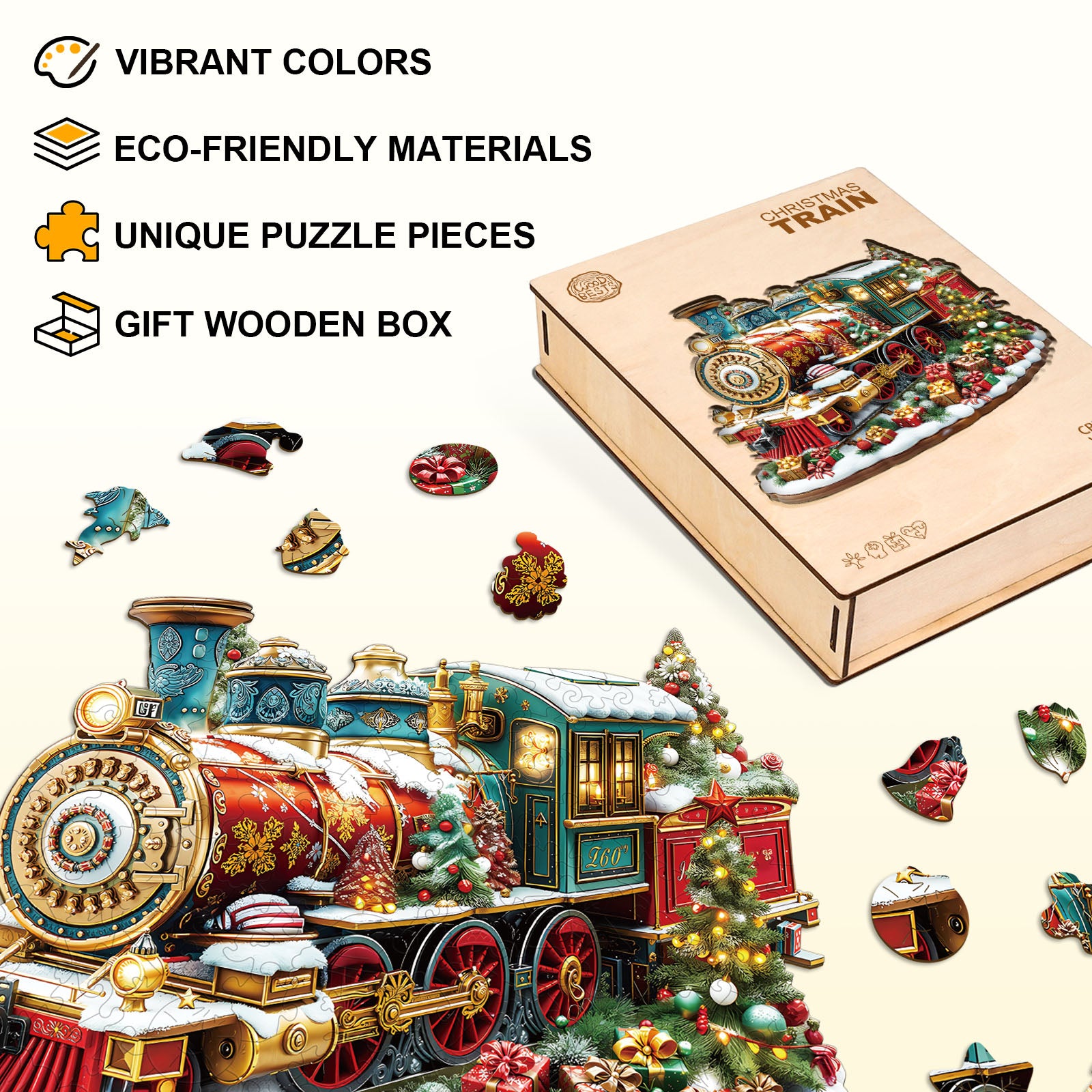 Christmas Train Wooden Jigsaw Puzzle