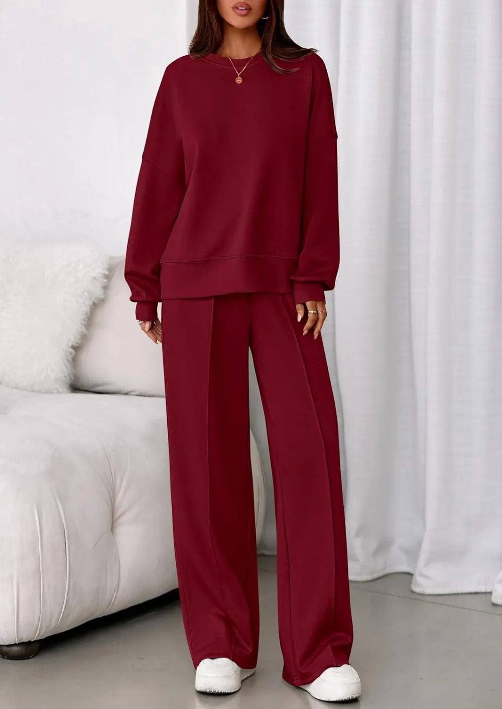 2 Piece Sets For Women Fall Trendy Long Sleeve Sweatshirt Wide Leg Pants Loungewear Set