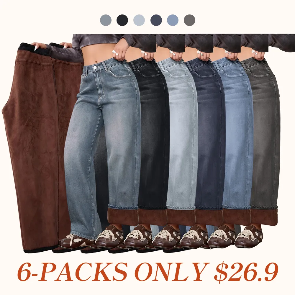 Women's Vintage Fleece-Lined Thickened Fall Winter Wide Leg Jeans