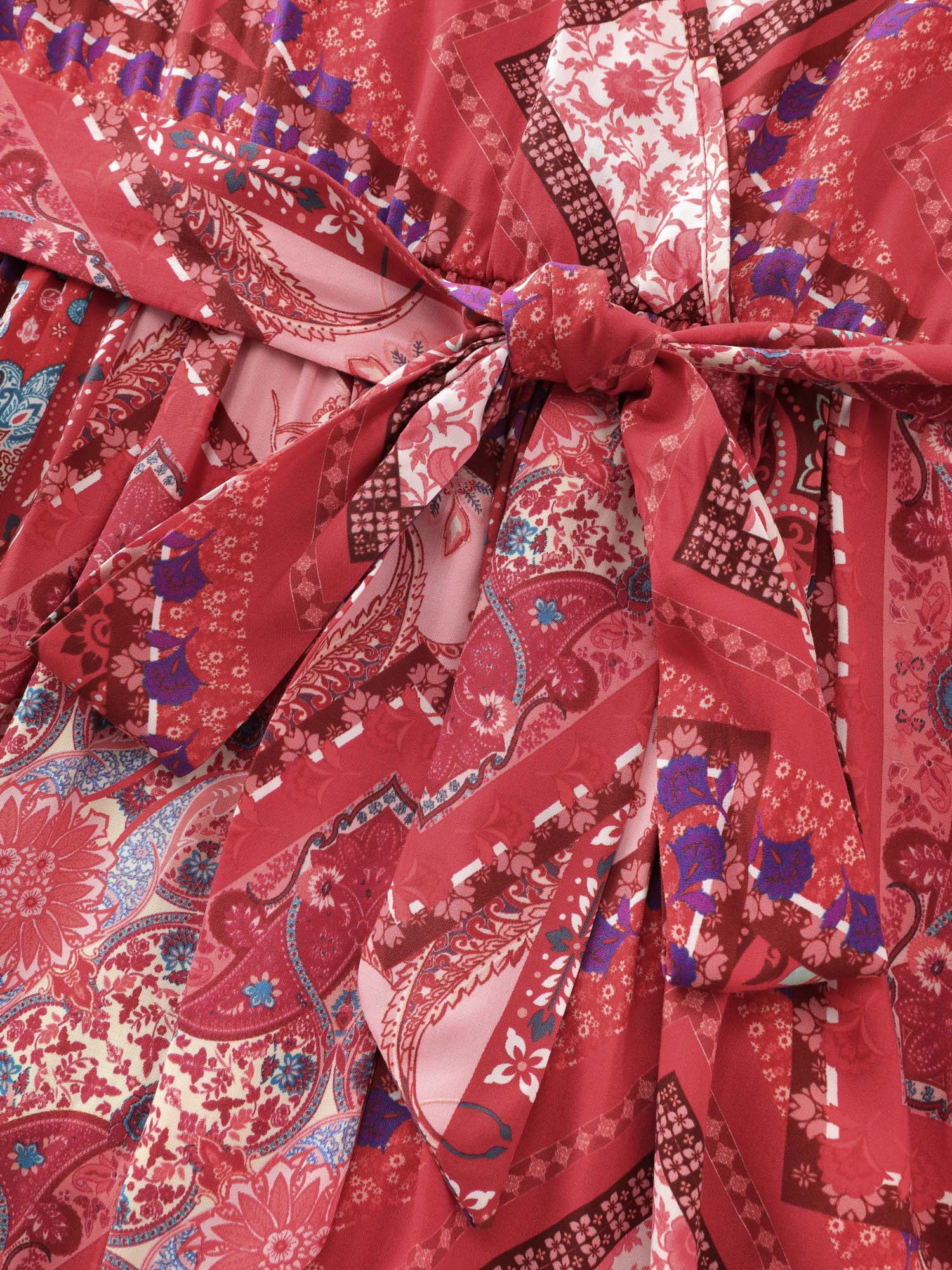 Supersoft Floral Patchwork Print Waist-Tie Midi Dress